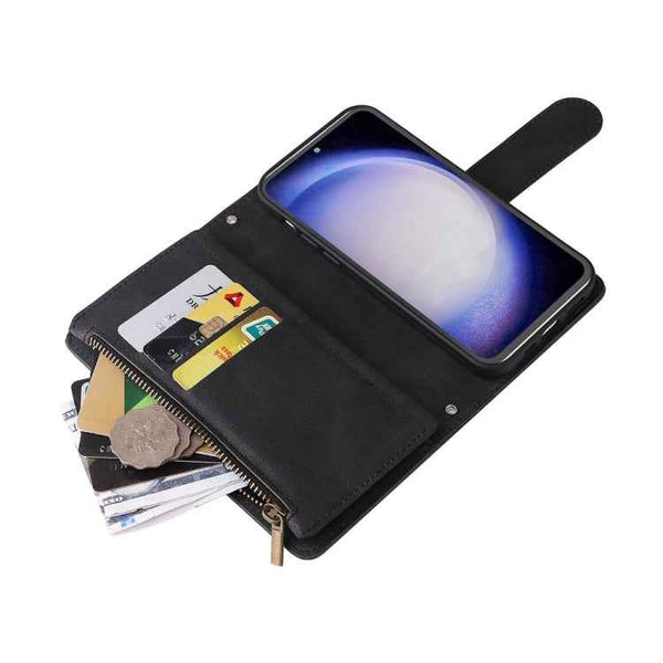For Samsung Galaxy S23 FE 5G Skin Feel Multi-Card Wallet Zipper Leather Phone Case(Black)