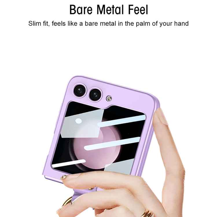 For Samsung Galaxy Z Flip5 GKK Ultra-thin PC Full Coverage Ring Holder Phone Case with Strap(Dark Green)