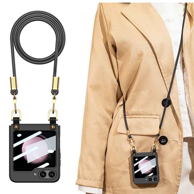 For Samsung Galaxy Z Flip5 GKK Cross-body Ultra-thin PC Phone Case with Strap(Black)