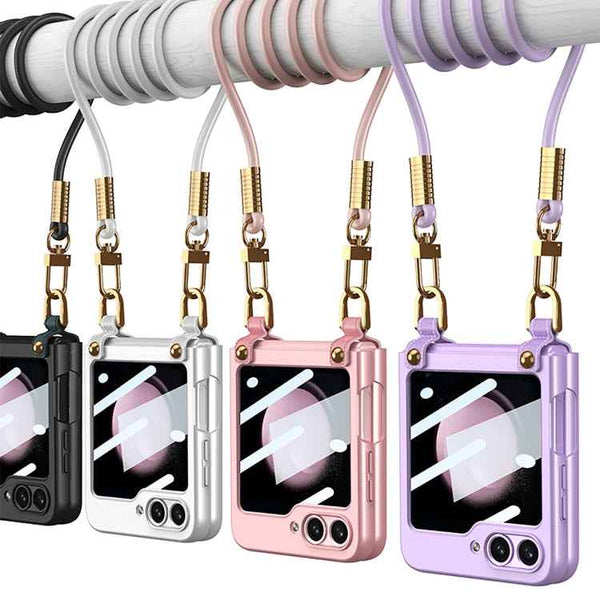 For Samsung Galaxy Z Flip5 GKK Cross-body Ultra-thin PC Phone Case with Strap(Black)