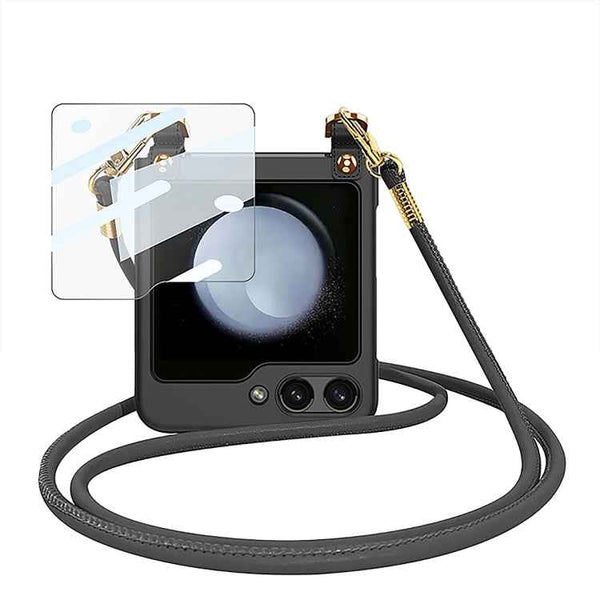 For Samsung Galaxy Z Flip5 GKK Cross-body Ultra-thin PC Phone Case with Strap(Black)