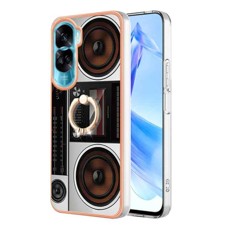 For Honor 90 Lite 5G Electroplating Dual-side IMD Phone Case with Ring Holder(Retro Radio)