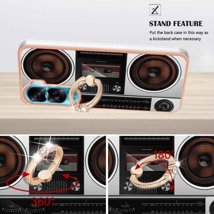 For Honor 90 Lite 5G Electroplating Dual-side IMD Phone Case with Ring Holder(Retro Radio)
