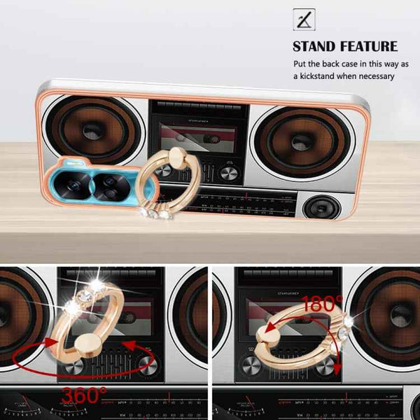 For Honor 90 Lite 5G Electroplating Dual-side IMD Phone Case with Ring Holder(Retro Radio)
