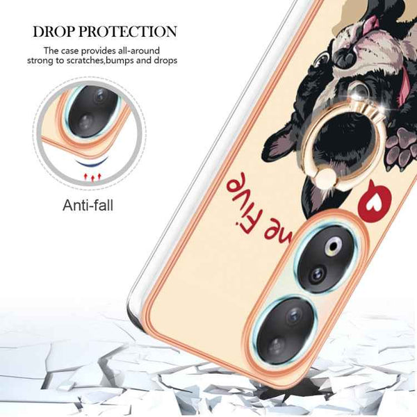 For Honor 90 5G Electroplating Dual-side IMD Phone Case with Ring Holder(Lucky Dog)