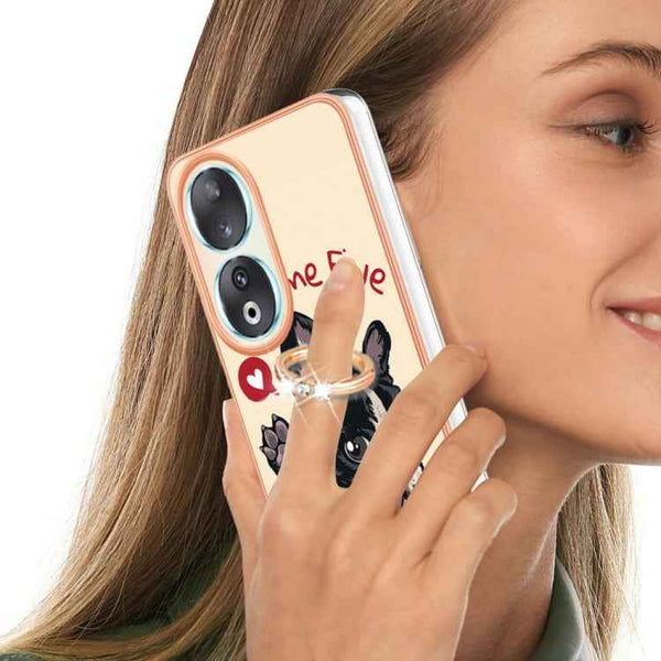 For Honor 90 5G Electroplating Dual-side IMD Phone Case with Ring Holder(Lucky Dog)