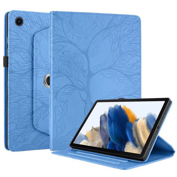 For Samsung Galaxy Tab A8 10.5 Tree Life Embossed Rotation Leather Smart Tablet Case(Blue)