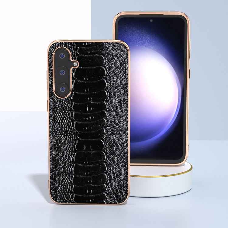 For Samsung Galaxy S23 FE 5G Genuine Leather Weilai Series Nano Electroplating Phone Case(Black)