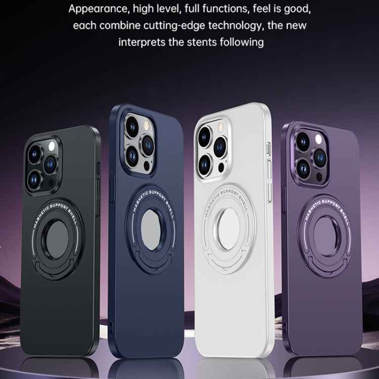 For iPhone 15 Pro Max Matte Magsafe Magnetic Phone Case with Trolley Holder(Black)