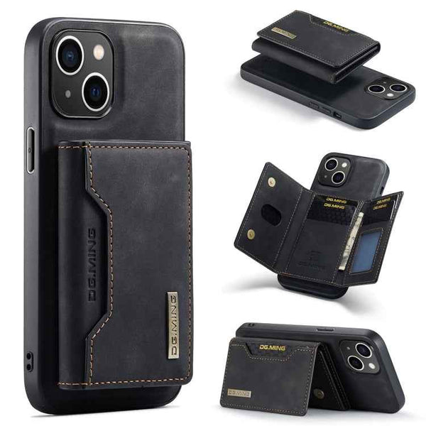 DG.MING M2 Series 3-Fold Card Bag Wallet Leather Phone Case, For iPhone 15
