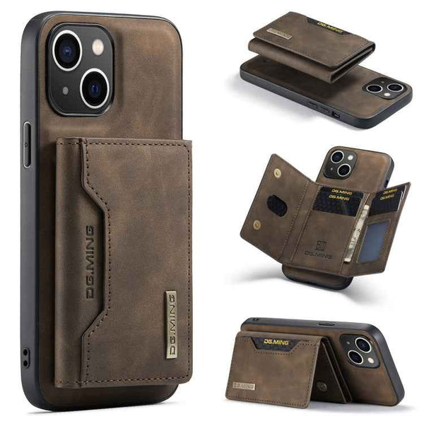 DG.MING M2 Series 3-Fold Card Bag Wallet Leather Phone Case, For iPhone 15