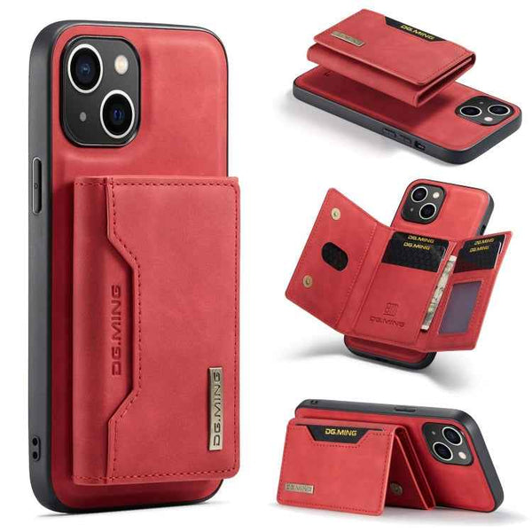 DG.MING M2 Series 3-Fold Card Bag Wallet Leather Phone Case, For iPhone 15