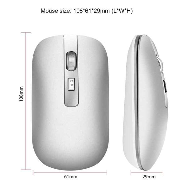 HXSJ M50 2.4GHZ 800,1200,1600dpi Three Gear Adjustment Dual-mode Wireless Mouse USB + Bluetooth 5.1 Rechargeable(Silver)
