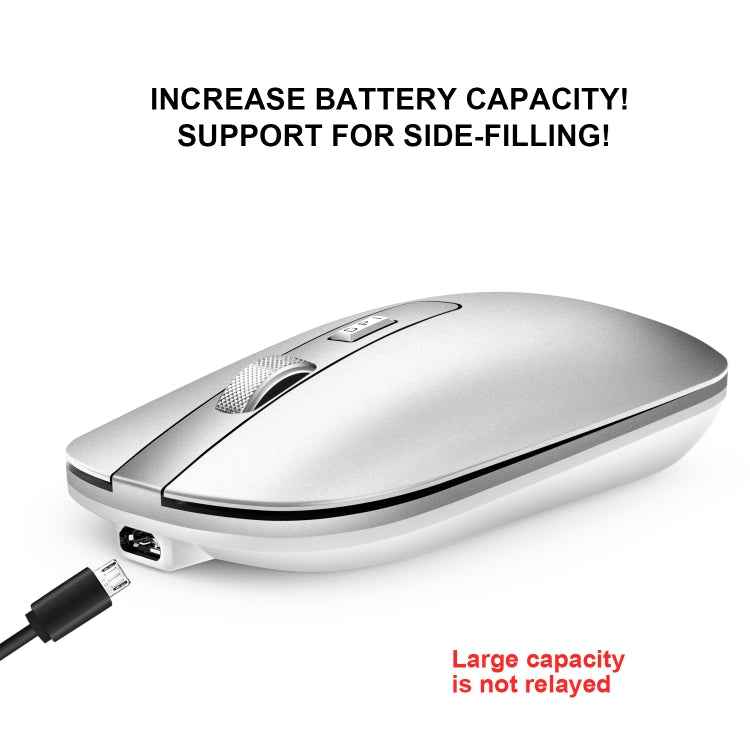 HXSJ M50 2.4GHZ 800,1200,1600dpi Three Gear Adjustment Dual-mode Wireless Mouse USB + Bluetooth 5.1 Rechargeable(Silver)