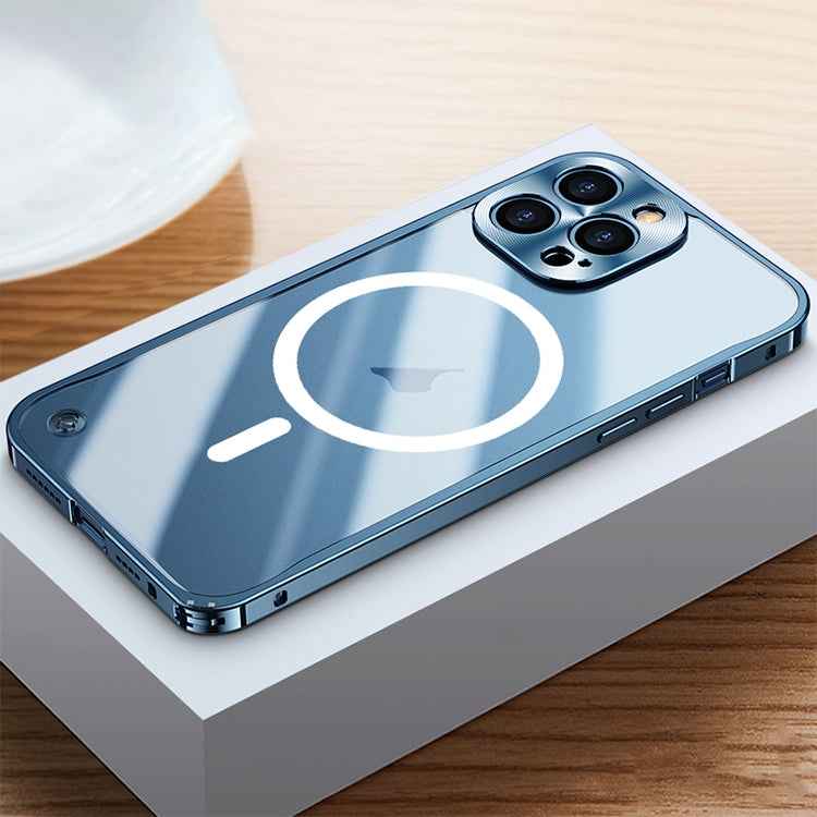 For iPhone 15 Pro Max Metal Frame Frosted PC Shockproof MagSafe Case(Ocean Blue)