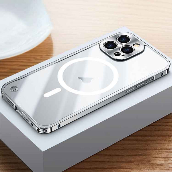 For iPhone 15 Pro Max Metal Frame Frosted PC Shockproof MagSafe Case(Silver)