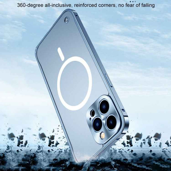 For iPhone 15 Pro Max Metal Frame Frosted PC Shockproof MagSafe Case(Silver)