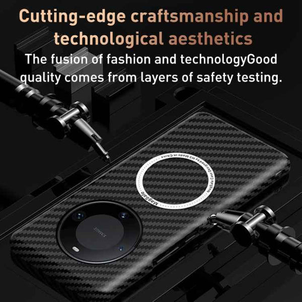 For Huawei Mate 60 Pro Magnetic Carbon Fiber Shockproof Phone Case(Blue Purple)