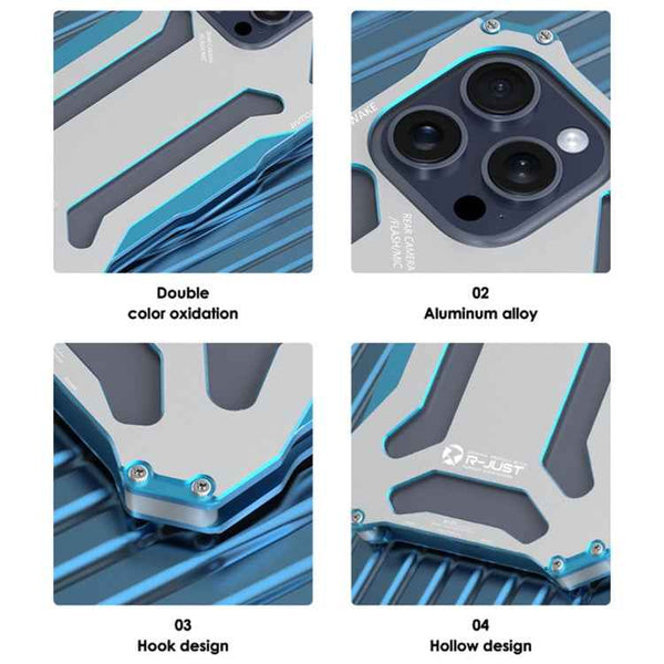 For iPhone 15 Pro Max R-JUST RJ17 Shockproof Armor Metal Phone Case(Black)