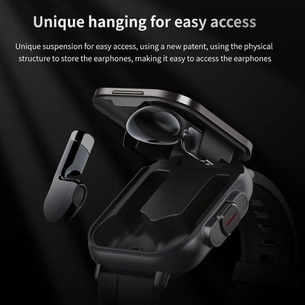 D8 2.01 inch 2 in 1 Bluetooth Earphone Steel Band Smart Watch, Support Health Monitoring / NFC