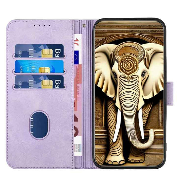 YX0060 Elephant Head Embossed Phone Leather Case with Lanyard, For iPhone 15 Pro Max, For iPhone 15 Pro, For iPhone 15 Plus