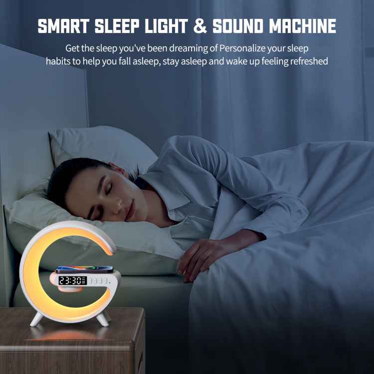 G69 G Shape Smart Bluetooth Speaker Support Wireless Charger & Alarm Clock & Wake-up Light, Without APP(White)