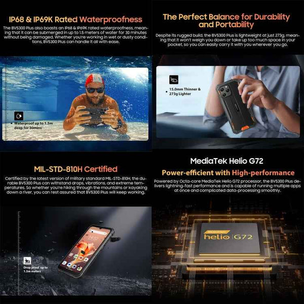 Blackview BV5300 Plus, 8GB+128GB, IP68/IP69K/MIL-STD-810H, 6.1 inch Android 13 MediaTek Helio G72 Octa Core, Network: 4G, OTG(Black)