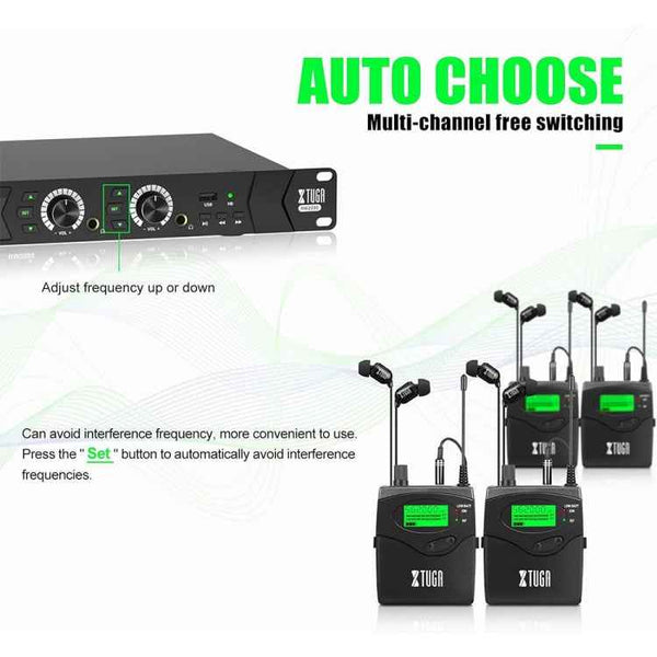 XTUGA RW2090 Professional Stage Wireless 2 Channel In Ear Monitoring System 2 in 1, US Plug, EU Plug, AU Plug, UK Plug