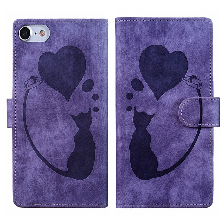 Pen Heart Cat Embossed Leather Phone Case