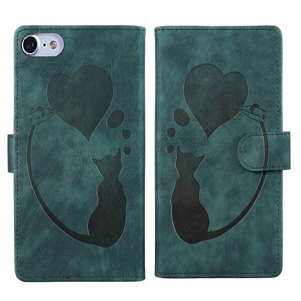 Pen Heart Cat Embossed Leather Phone Case