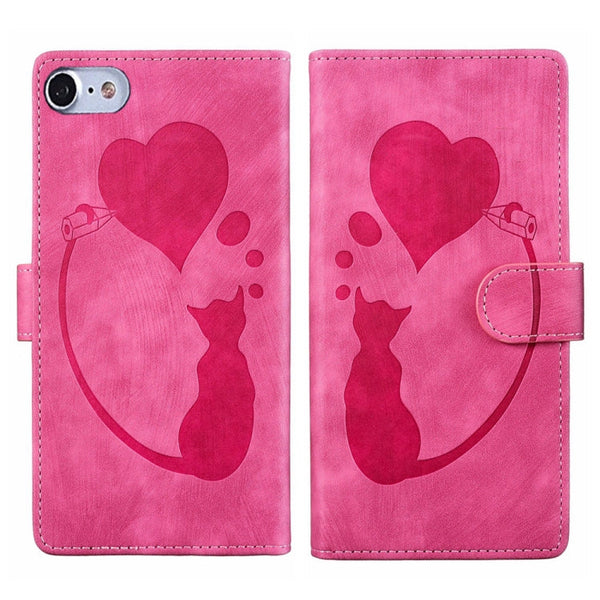 Pen Heart Cat Embossed Leather Phone Case