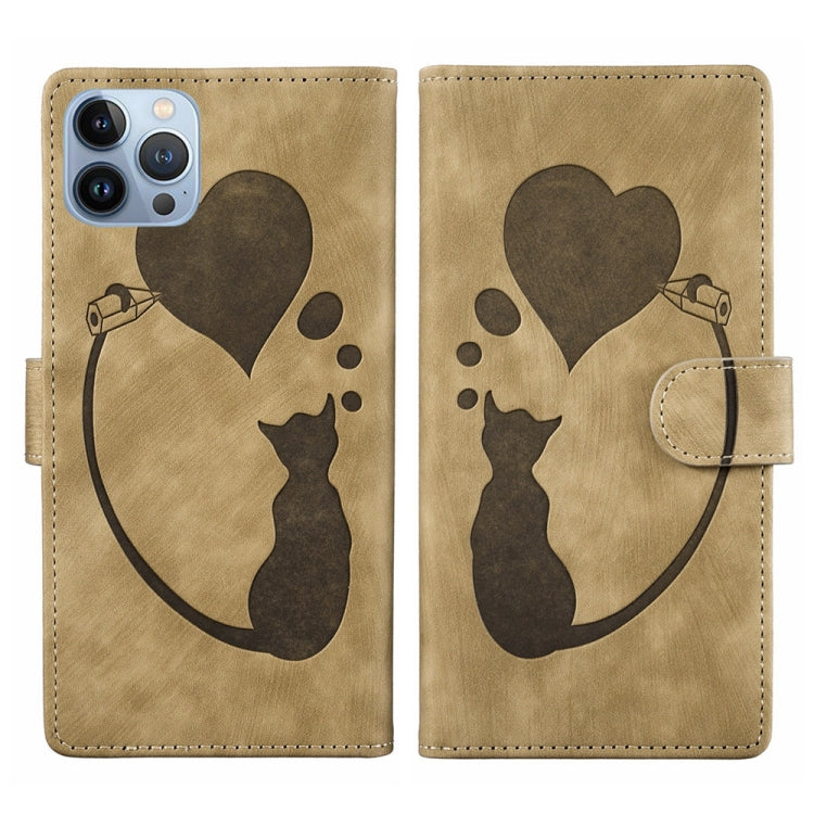 Pen Heart Cat Embossed Leather Phone Case