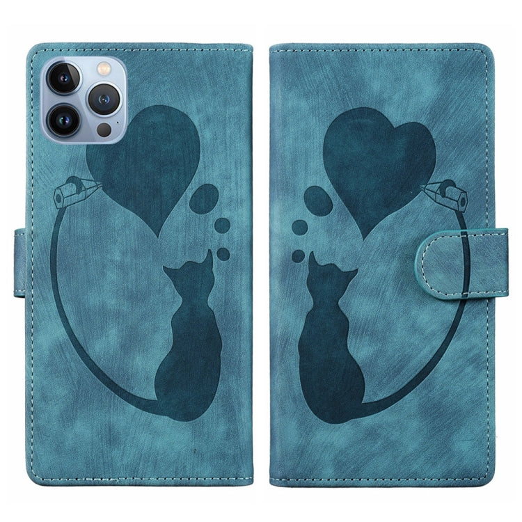 Pen Heart Cat Embossed Leather Phone Case