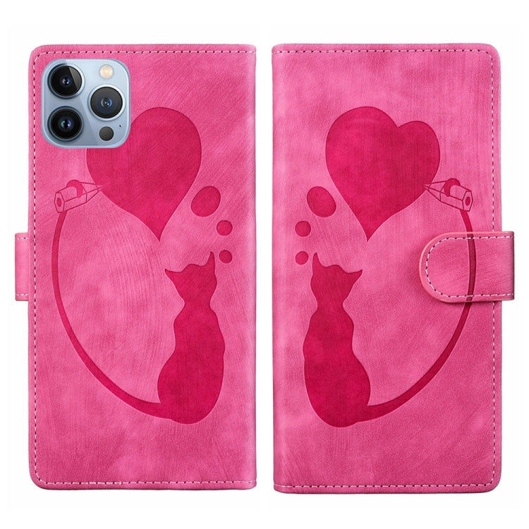 Pen Heart Cat Embossed Leather Phone Case