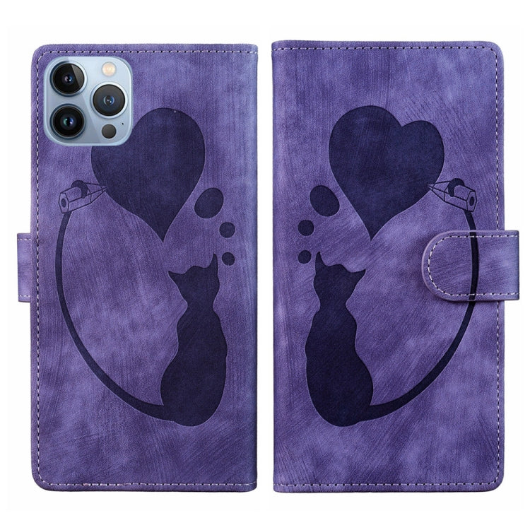 Pen Heart Cat Embossed Leather Phone Case