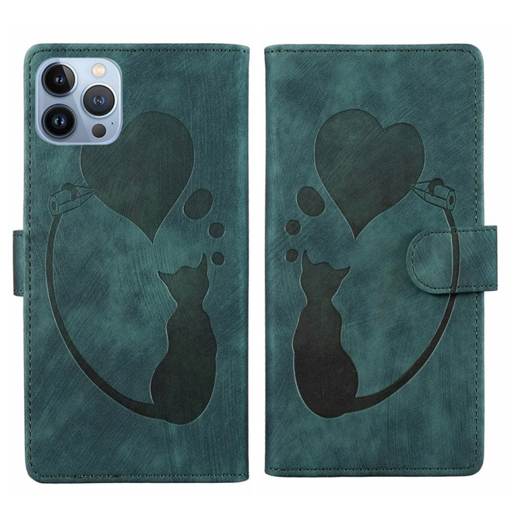 Pen Heart Cat Embossed Leather Phone Case