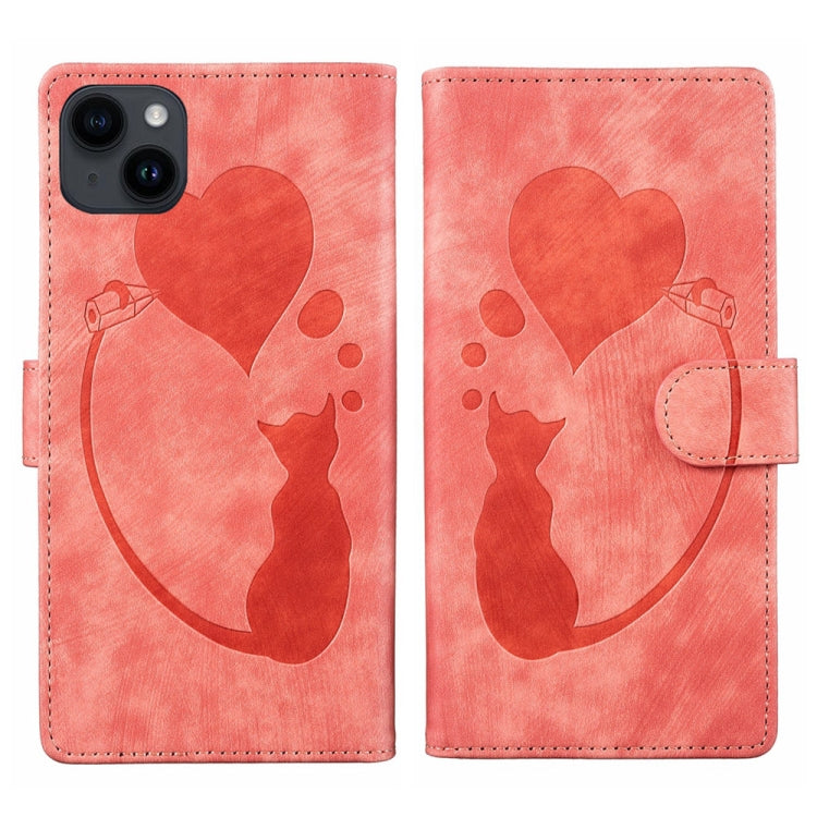 Pen Heart Cat Embossed Leather Phone Case
