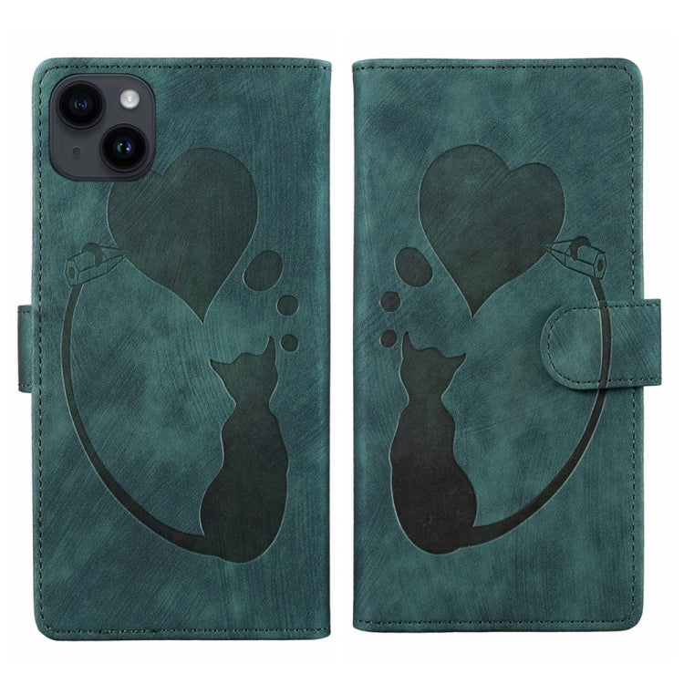 Pen Heart Cat Embossed Leather Phone Case