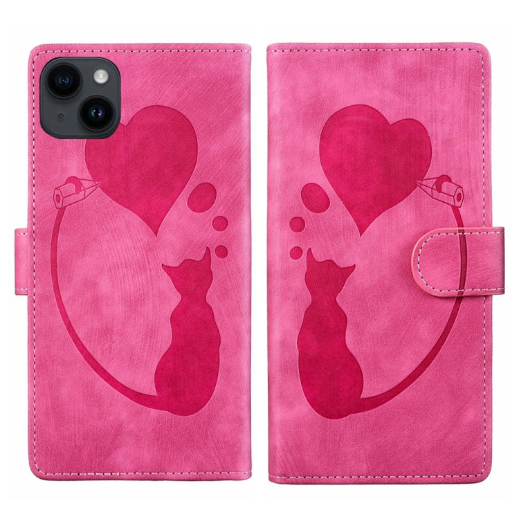 Pen Heart Cat Embossed Leather Phone Case