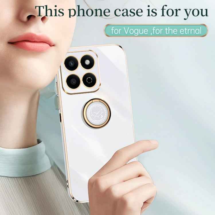XINLI Straight 6D Plating Gold Edge TPU Shockproof Case with Ring Holder, For Honor Play 60 Plus, For Honor X6b, For Honor 200