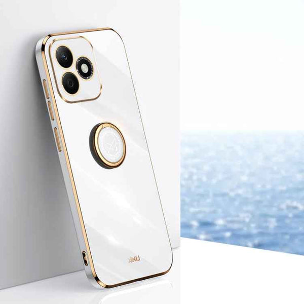 XINLI Straight 6D Plating Gold Edge TPU Shockproof Case with Ring Holder, For Honor X60, For Honor Play9T 5G, For Honor X60i