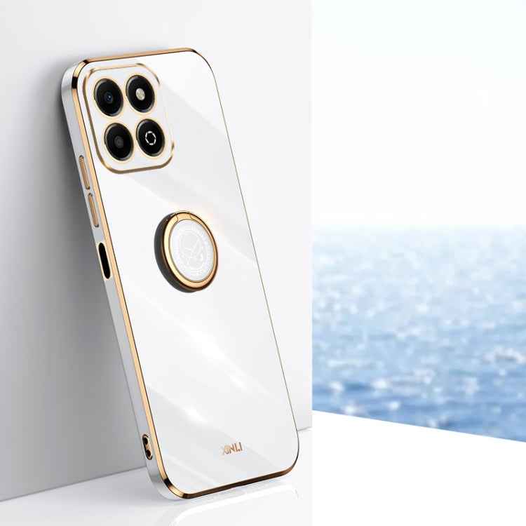 XINLI Straight 6D Plating Gold Edge TPU Shockproof Case with Ring Holder, For Honor Play 60 Plus, For Honor X6b, For Honor 200