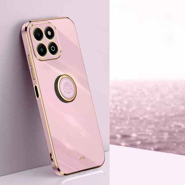 XINLI Straight 6D Plating Gold Edge TPU Shockproof Case with Ring Holder, For Honor Play 60 Plus, For Honor X6b, For Honor 200