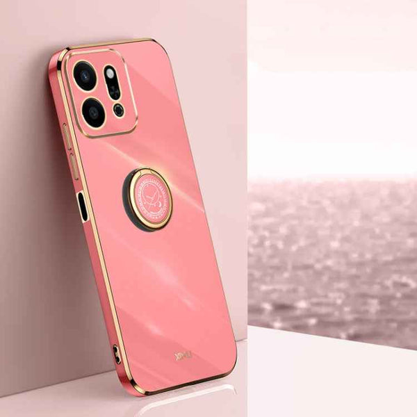 XINLI Straight 6D Plating Gold Edge TPU Shockproof Case with Ring Holder, For Honor X60, For Honor Play9T 5G, For Honor X60i
