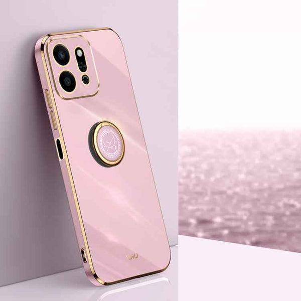 XINLI Straight 6D Plating Gold Edge TPU Shockproof Case with Ring Holder, For Honor X60, For Honor Play9T 5G, For Honor X60i