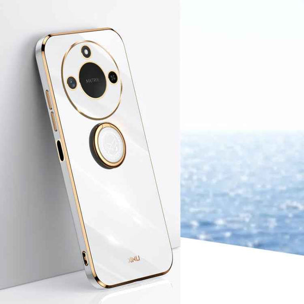 XINLI Straight 6D Plating Gold Edge TPU Shockproof Case with Ring Holder, For Honor X60, For Honor Play9T 5G, For Honor X60i