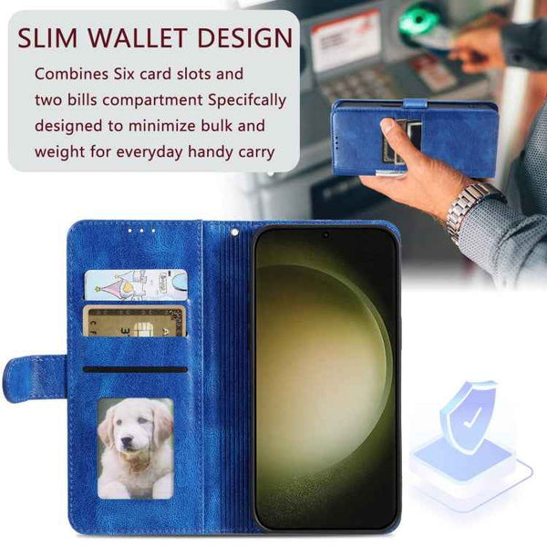 For Samsung Galaxy S23+ 5G Simple 6-Card Wallet Leather Phone Case(Blue)