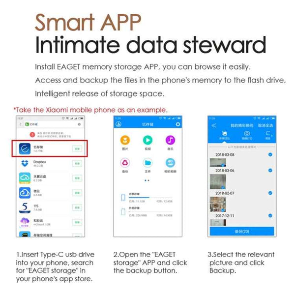 EAGET 128G USB 3.1 + Type-C / USB-C  Interface Metal Twister Flash U Disk, with Micro USB OTG Adapter