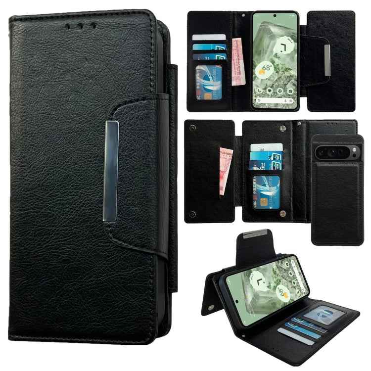 For Google Pixel 9 Pro Multifunctional 7-Card Wallet Leather Phone Case(Black)