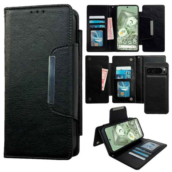 For Google Pixel 9 Pro Multifunctional 7-Card Wallet Leather Phone Case(Black)